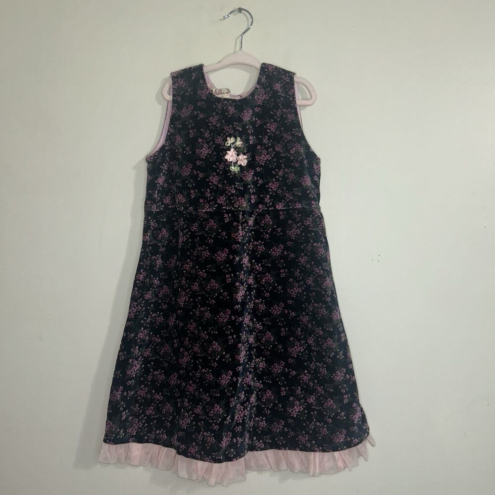 Vintage Cornelloki Toddler Girl Size 5/6 Sleeveless Floral Pink Suede Bow Dress